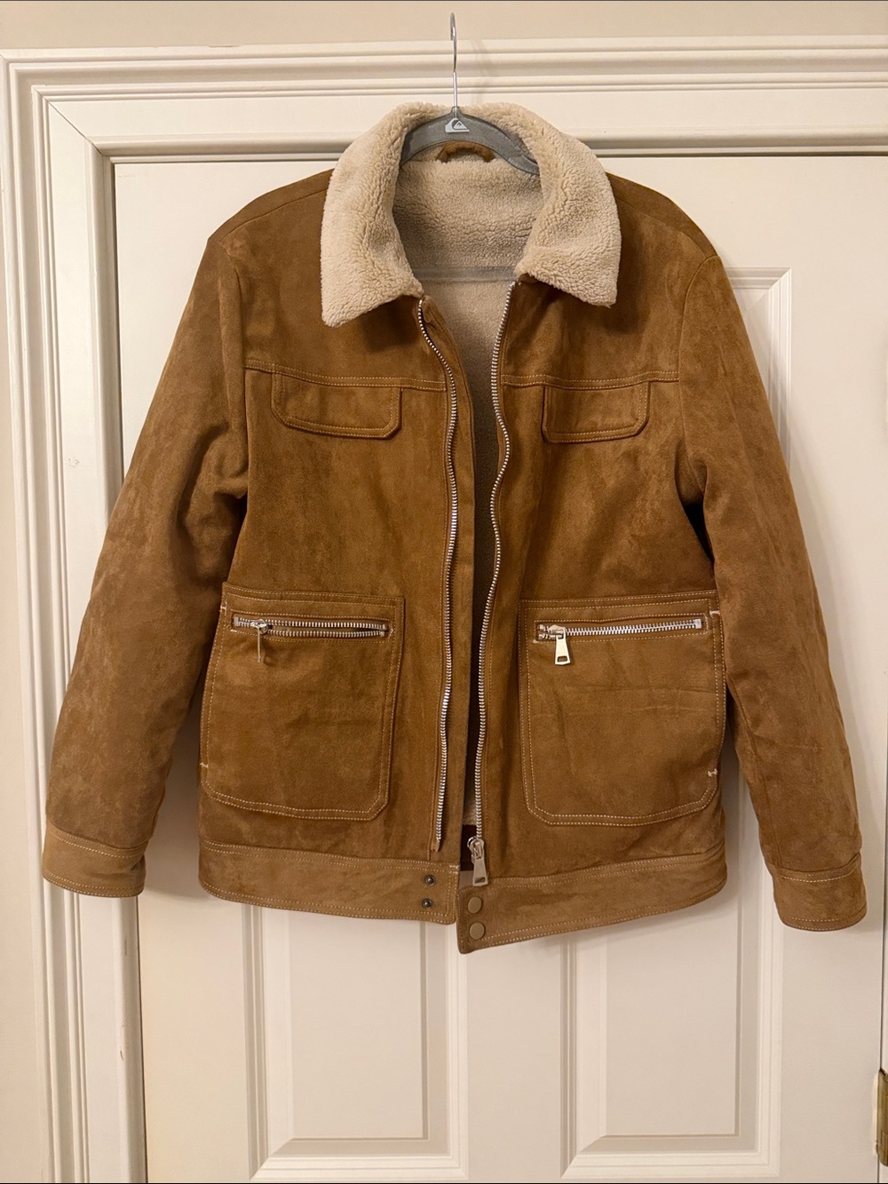 NWOT Men's Faux Suede Sherpa-Lined Bomber Jacket - Brown